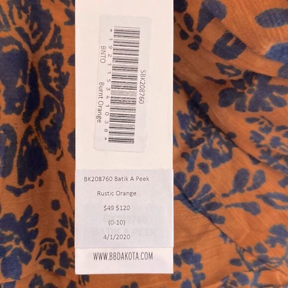 BB DAKOTA BK208760 pumpkin dark navy flower print ruffle zipper lined - Picture 3 of 3